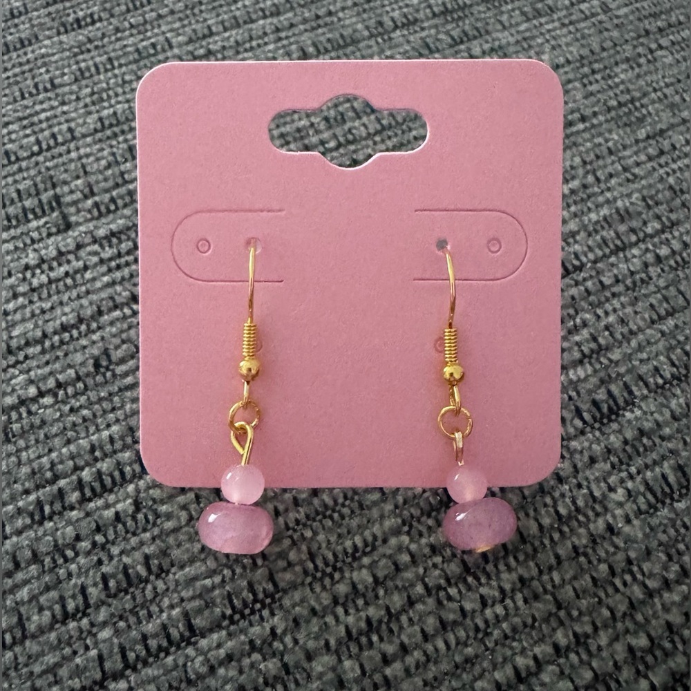 Chic Pink Stainless Steel Glass Bead Handmade Drop Earrings